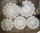 MINDPLUS Set mit 5 Handgehäkelten Deckchen aus Baumwolle Gehäkelte Spitze Deckchen Untersetzer Tischset 30-40 cm Rund Beige Vintage-Hochzeit Teeparty (Beige)