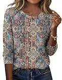 IECCP Damen Langarmshirt Tshirt Langarm Oberteile T Shirt Rundhalsausschnitt Basic Tops Lässig Kleidung T-Shirts für Damen Boho M