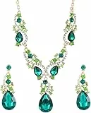 FDEETY Schmuckset Grün Strass Halskette Ohrringe Sets Luxus Exquisit Schmuck Set Braut Hochzeit Party für Damen und Mädchen