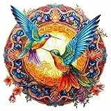 Blumuze Holzpuzzle Erwachsene 300 Stück,Mandala Hummingbird Holzpuzzle Einzigartige Tierform Puzzleteile, Kolibri Puzzle Holz Erwachsene 14+ mit Geschenkbox aus Holz(L-13.8 * 13.8in)