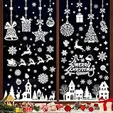 193 Stk Fensterbilder Weihnachten Selbstklebend,Weiß Fensterdeko Weihnachten Wiederverwendbar,PVC Schneeflocken Fensterdeko, fenstersticker Weihnachts mit Häuser für Winter Fenster deko Weihnachtsdeko