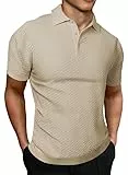 Elegancity Herren Poloshirt Khaki Elastisch Tshirt Kurzarm Strick Golfshirts Atmungsaktiv Polohemd Regular Fit L