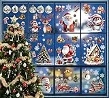 OdiuK Fensterbilder Weihnachten Selbstklebend, 120 Winter Fensteraufkleber Wiederverwendbar PVC Aufkleber Schneemann Santa Claus Fenstersticker, Fensterfolie Weihnachten Deko für Fensterdeko Schränke