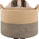 TIMEYARD Korb Aufbewahrung, Aufbewahrungskorb Kinder, Wäschekorb Kinderzimmer Groß Weihnachtsbaum Körbe, Korb für Decken, Baby Spielzeug, Körbe Geflochten, 55x35cm, Schwarz & Jute