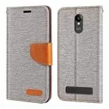 Shantime Oxford Stoff Flip Wallet Hülle Kompatibel mit SPC Zeus 4G Pro, Robuste Magnetische Hülle mit Kartenfächern und Standfunktion(Grau)