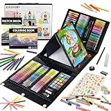 KINSPORY Premium Malkoffer Deluxe 290-teilig Malset für Kinder Anfänger Tolles Buntstifte Set, Wasserfarben, Ölpastellfarbe, zeichenstifte, Bleistifte als Zeichenset Geschenk Kinder
