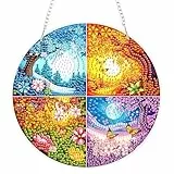 AIRDEA Vier Jahreszeiten Diamond Painting Fensterbilder, 5D Brillante Landschaft Diamond Painting Fensterbilder Beidseitig, Bausätze für Diamantmalerei Suncatcher Erwachsene 8x8 inch