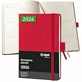 SIGEL C2665 Wochenplaner Wochenkalender 2026, ca. A6, rot, Hardcover, 176 Seiten, Gummiband, Stiftschlaufe, Archivtasche, aus nachhaltigem Papier, Kalenderbuch Conceptum