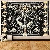 Yrendenge Motte Wandbehang Schwarz Sonne Mond Wandbehang Dekorativer Wandteppich für Schlafzimmer 150 * 130cm