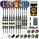 12 Stück Dartpfeile Metallspitze,20/24/26Gramm Profi Dartpfeile,Darts Sets mit Aluminium Schafts Flights Sharpener Beschützer Rubber O's Rings Multi Purpose Dart Tool