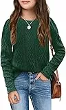 Haloumoning Mädchen Strickpullover Rundhals Gestrickt Pullover Kinder Langarm Jumper Einfarbig Herbst Winter Oberteile Knitted Sweater Grün 150
