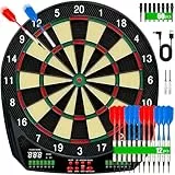 Elektronische Dartscheibe, Profi Dart Scheibe mit 35 Spielen, LCD-Display, Sprachansage, für 1-8 Spieler, Soft-Tip Pfeile, Netz-& Batteriebetrieb, Elektronische Dartboards mit Schutzring, Auto-Scoring