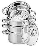 Zilner Dampfgarer Set - Topf Set 5-teilig - 24 cm - 3x Dämpfeinsatz und Glasdeckel - für alle Herdarten - Dampftopf für gesundes Dünsten
