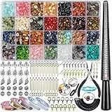 HONGTEYA Schmuck Selber Machen Set, 28 Farben Natürlicher Edelsteine, Ringe Selber Machen Set mit 1630 Kristall-Edelstein-Perlen, für Ringe, Ohrringe und Schmuckherstellung