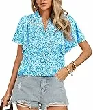 Kate Kasin Damen V Ausschnitt Bluse Exquisite Freizeit top Schulter Hohl Himmelblau L