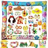 Hawaii Fotobox Accessoires 30 Stück mit Aufblasbarem Fotorahmen 75 x 65cm, Sommer Foto Requisiten, Partyfotoautomat Zubehör für Poolparty Sommerparty Beach Luau Aloha Hawaii Party Deko Supplies