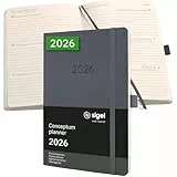 SIGEL C2636 Wochenplaner Wochenkalender 2026, ca. A5, dunkelgrau, Softcover, 192 Seiten, Gummiband, Stiftschlaufe, Archivtasche, aus nachhaltigem Papier, Kalenderbuch Conceptum