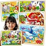QUOKKA Kinderspielzeug Puzzle ab 3 4 5 Jahre - 4x24 Montessori Holzpuzzle Spiele ab 3 Jahre - Lernspiele Puzzle ab 5 - Geschenk Spielzeug für Mädchen and Junge ab 6 7 mit Afrikanischen Ozeantieren