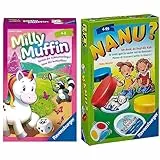 Ravensburger, Milly Muffin, 20670, kooperatives Einhorn Kinderspiel ab 4 Jahren & 23063 - Nanu? Mitbringspiel für 2-4 Spieler, Merkspiel ab 4 Jahren, kompaktes Format, Reisespiel, Würfelspiel