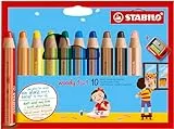 STABILO - Buntstift, Wasserfarbe & Wachsmalkreide - woody 3 in 1-10er Pack mit Spitzer