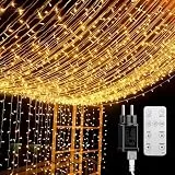 BESCOST LED Lichtervorhang 600 LEDs, 6×3 m, 8 Modi, 4 Helligkeitsstufen, Timer & Speicherfunktion, IP44 Wasserfest, Fernbedienung bis 10 m, für Innen & Außen – Weihnachten, Party, Deko