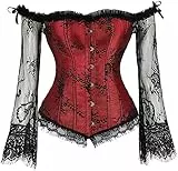 Grebrafan Gothic Korsett Bauchweg Corsage Taillen Korsett Dirndl Bluse Trachten Shirt (EUR(28-30) XXS, Rot)