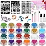 Glitzertattoos Set, Glitzer Tattoo Set Jungs Mädchen, 24 Farben 112 Schablonen Tattoo Glitzer Temporäre Glitzer Tattoo Kit Geschenk für Weihnachten Geburtstag Party