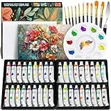 DazSpirit Acrylfarben-Set Mit 36 Farben, Acrylic Paint Set Inkl. Profipinsel, Palette & Leinwände, Lichtecht Acrylfarben Ideal Für Leinwand, Papier Und Stoffe, Ideal Für Künstler, Amateure