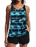 Hanna Nikole Tankini Damen Große Größen Zweiteilig Sport Badeanzug Bauchweg Push Up Tankini Oberteil Und High Waist Badeshorts Mit Taschen Bademode Schwimmanzug Badebekleidung Strandmode