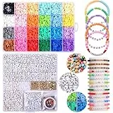 Naler 24 Farben Clay Perlen, 6457 Stück Perlen zum Auffädeln 6mm Polymer Clay Beads Set mit Buchstaben Set Schmuckherstellung Kit für Halsketten-Ohrring DIY Handwerk