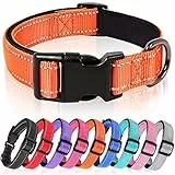 HEELE Hundehalsband, weich gepolstertes Neopren Nylon Hunde Halsband für kleine mittlere große Hunde und Welpen, verstellbare und reflektierende Halsband Hund für Training, Orange, S