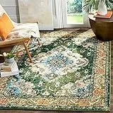 SAFAVIEH Boho Teppich für Wohnzimmer, Esszimmer, Schlafzimmer - Monaco Collection, Kurzer Flor, Waldgrün und Hellblau, 61 X 91 cm