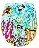 WENKO WC-Sitz Ocean Life, bunter Rollin'Art Toilettensitz mit Relief Oberfläche, hygienische Schnellbefestigung aus Edelstahl & Easy-Close Absenkautomatik, aus antibakteriellem Duroplast, 38 x 44,5 cm