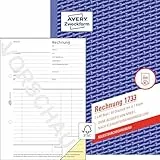 AVERY Zweckform 1733 Rechnung für Kleinunternehmer (A5, 2x40 Blatt, selbstdurchschreibend mit farbigem Durchschlag, ohne Ausweis von MwSt., nach Kleinunternehmerregelung) weiß/gelb