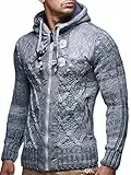 Leif Nelson Strickjacke Herren mit Kapuze & Reißverschluss (Grau, Größe M) - Strick Sweatjacke Männer Cardigan für Winter