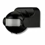 REV Bewegungsmelder aussen - IP44, Leuchtdauer & Helligkeitsempfindlichkeit einstellbar, LED geeignet, Reichweite 12m/180°, vertikal verstellbar, schwarz