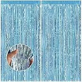 Feibmir 2 Stück Metallische Lametta Vorhänge,Glitzer Vorhang Deko,Folie Fringe Hintergrund Dekorative,für Geburtstagsfeier Baby Shower Hochzeit Weihnachten Dekorationen (Blau)