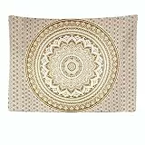 Ulticool - Mandala Gold Wandteppich XXL - 200 x 150 cm - Poster Wand Teppich Tuch Fototapete - Hippie Boho Aesthetic Deko - Wandbehang Strandtuch Vorhang - Accessoires Schlafzimmer Wohnzimmer