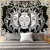 Arawat Wandteppich Sonne Wandtuch Schwarz Weiß Wandteppich Mond Sonne Wanddeko Psychedelic Teppich Gothic Wandteppiche Trippy Tapestry Wandtuch Wandbehang Boho Wand Deko (150 x 130cm)