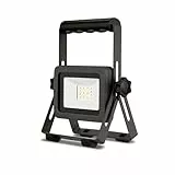 REV LED Baustrahler - 10W, 900lm, IP65, 6500K, robuster Aluminium Baustellenlampe für Baustelle, Werkstatt & Keller, 1,5m Gummikabel, anthrazit-silber