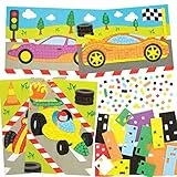 Baker Ross Sets von Mosaikbildern für Rennautos FE612, 4 Stück, Mosaik-Teilchen, Kunst und Basteln, Mosaik-Sets für Kinder, kreative Aktivitäten für Kinder
