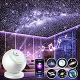 One Fire Sternenhimmel Projektor, 10 White Noise | 2400 mAh Bluetooth Sternenhimmel mit 6 Planeten Discs, 2 Helligkeit 3 Timer Planetarium Projektor für Kinder Erwachsene Geschenk Mädchen Junge Deko