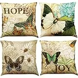 BINXWA 4 Stück Kissenbezug 45x45 - Schmetterling Deko Kissenbezug Baumwolle Leinen Kissenhülle für Sofa und Outdoor/Garten Deko