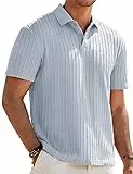 Elegancity Herren Poloshirts Hellblau Kurzarm Einfarbig Strick Sommer Golf Shirt Freizeit T Shirts Regular Fit Urlaub Polohemd L