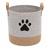 Morezi Rund Baumwollseil Hundespielzeugkorb, Aufbewahrungskorb für Haustierspielzeug mit Griff, in dem Tierbedarf und Haustierspielzeug aufbewahrt werden,Grau Khaki