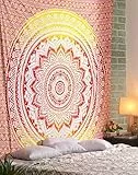 ele ELEOPTION Wandteppich Indian Mandala Wall Hanging Hippie Tapestry Wanddeko für Kinderzimmer Wohnzimmer Schlafzimmer auch als Yogamatte Picknickdecke Strandtücher (Rot und Gelb, 150 x 205cm)