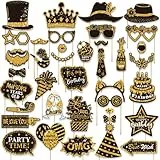 38 Stück Foto Requisiten, Fotobox Accessoires, Party Foto Booth Requisiten Dekorationen für Karneval, Hochzeit, Halloween, Weihnachten, Party Deko Zubehör, Tischdeko Geburtstag, Silvester Deko