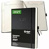 SIGEL C2704 Planungsbuch XXL, Terminkalender 2027, A4+, 1 Tag = 1 Seite, für 4 Personen, schwarz, Hardcover, 480 Seiten, Gummiband, Stiftschlaufe, Archivtasche, Kalenderbuch Conceptum