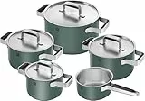 ZWILLING PURE Kochtopfset, 5-tlg, 18/10 Edelstahl, Keramik-Außenbeschichtung, Stay-Cool-Griffe, Spülmaschinengeeignet, Grün