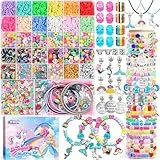 ZOOI Einschulung Mädchen, DIY Perlen für Armbänder, Bastelset Kinder ab 6 Jahre Perlen zum Auffädeln Basteln Mädchen Armbänder Selber Machen, Einhorn Geschenke für Mädchen Geschenk Mädchen 5-13 Jahre